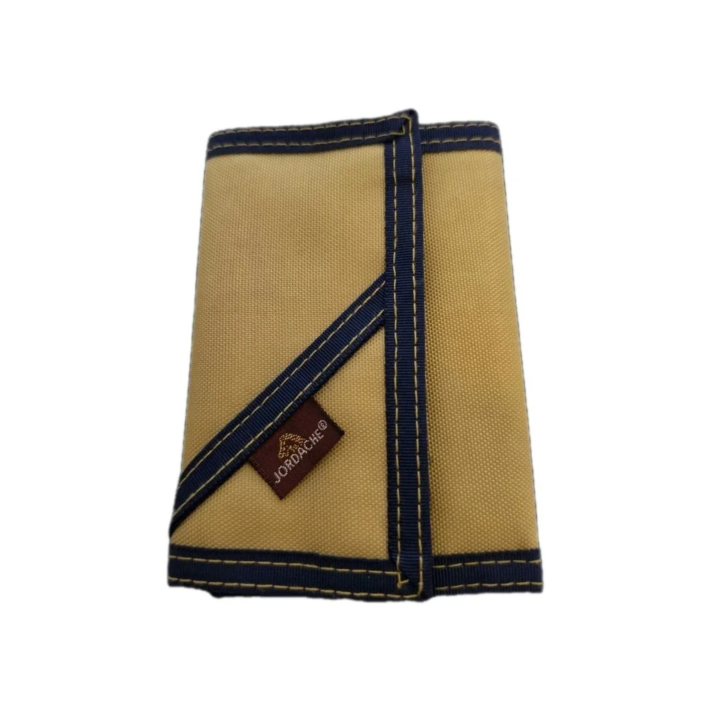 Vintage Jordache Tan & Blue Tri-Fold Nylon Wallet With Hook & Loop‎ Closure